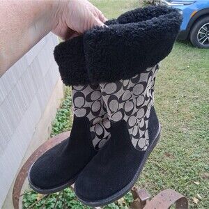 women's boots 6.5B Coach Kally Mid-Calf black signature "C" jacquard monogram